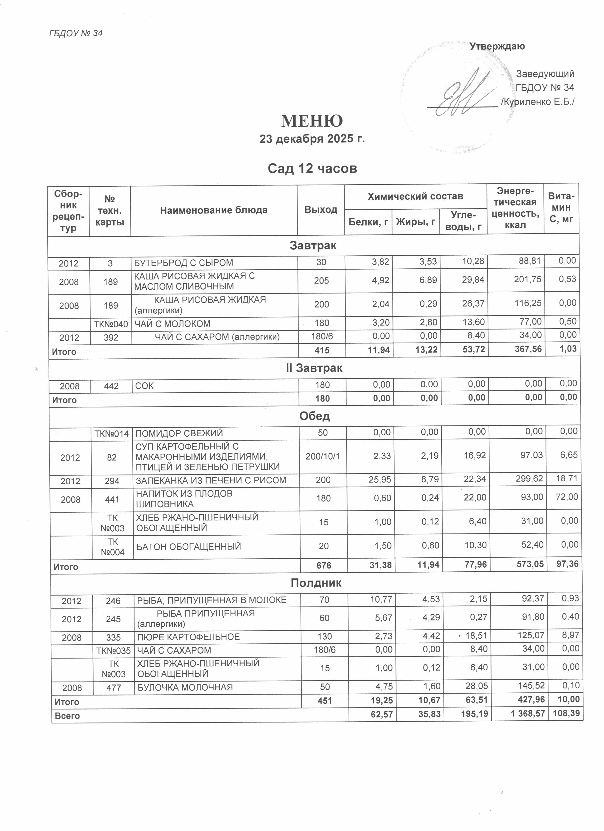 МЕНЮ САД 23.12